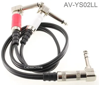 2ft 1/4  TRS Stereo Plug To Dual 1/4  TS Mono Plugs Right-Angle Audio Cable • $22.95