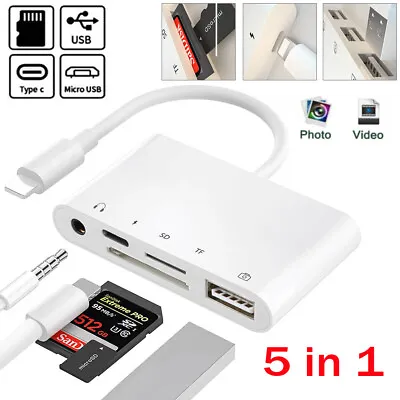 5 In 1 To Card Reader Adapter USB Camera Micro SD Memory Slot For IPhone / IPad • $22.98