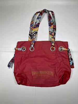 True Religion Fragrances Tote Bag Red Gold Boho Hippie Scarf Handle Large Purse • $12.95