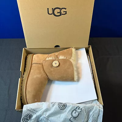 UGG Women's Bailey Button II Sheepskin Ankle Boots - Black Grey Or Chestnut NEW • $105