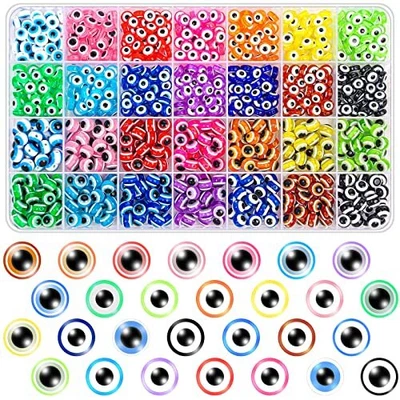 $18.39 • Buy 28 Styles Evil Eye Beads Bracelets Kit, Evil Eye Beads For Bracelets (8mm)