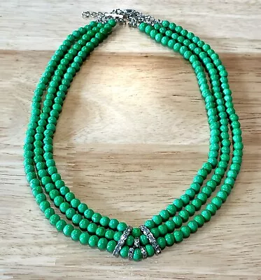 Bead Glass Necklace Green Beads Crystals Multistrand Layered *NEW* ELEGANT! • $1.99