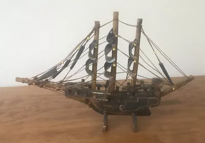 Vintage Model Tall Ship Wood Handcrafted 1700’s Galleon Style 19cm High • $45.90