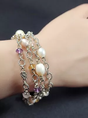 Michael Dawkins Sterling Silver 925 Pearl And Bead Bracelet 8   I-15315 • $99.99