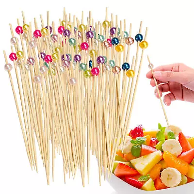 100Pcs Cocktail Picks Cocktail Appetizers Picks Rainbow Pearl Wooden Toothpicks • £7.34