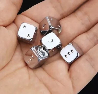 Metal Dice Set Of 5 - Six Sided  D6 - (SILVER) • $14.95