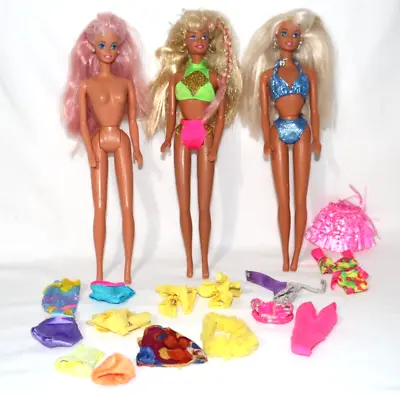 Barbie Swimsuit SPARKLE BEACH Splash N Color Gold Seashell Earrings FOUNTAIN LOT • $39.99