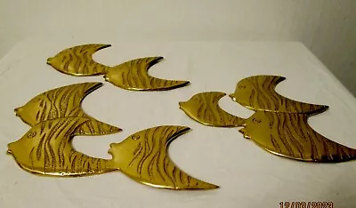 Mid Century 3 Pc Brass Wall Hang Decor School Of Fish Vintage 1960's • $45