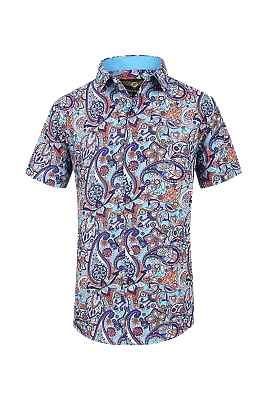 Mens PREMIERE Casual Short Sleeve Button Down Dress Shirt TURQUOISE PAISLEY 649 • $35.95