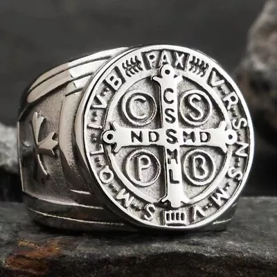 Vintage CSPB Cross Signet Ring Stainless Steel Men's Biker Hip Hop Amulet Ring • $12.98