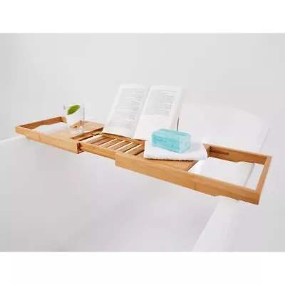 Bath Caddy Book Holder Table Tray Bathroom Bamboo Over Bathtub Rack Shelf • $19.45