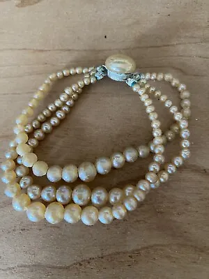 Vintage 3 Strand Faux Pearl Bracelet - 7  Inch JAPAN • $12