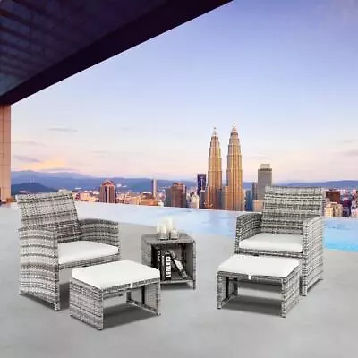 5PCS Outdoor Rattan Wicker Chair Sofa Table Set Garden Footstool Furniture Set • $173.99