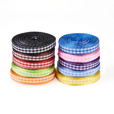 10 Rolls Polyester Gingham Ribbons 6/10/16mm Tartan Pattern For Crafts Hair Bows • £12.11