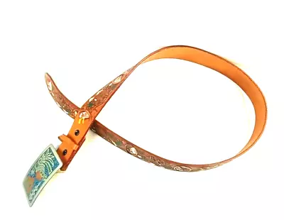 Vtg Mens Leather Western Belt 36 Carved Eagle Deer Torquiose Indian Chief Buckle • $34.95