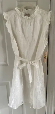 NWT Nanette Lepore Cotton Eyelette Cap Sleeve Tie Waist Mini Dress. White.14 NWT • $23.79