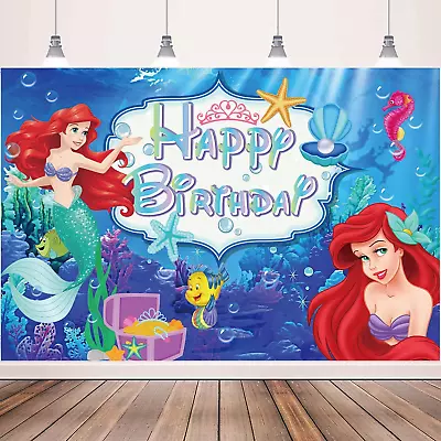 Happy Birthday Backdrop Under The Sea Little Mermaid Party Supplies For Girls A • $37.99