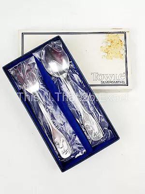 TOWLE 2pc Angel Baby Toddler Flatware Set 18/8 Stainless Japan Spoon Fork OrigBx • $15.74