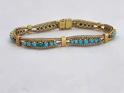 Vintage 18K Yellow Gold Turquoise Bracelet 6.75  • $1360