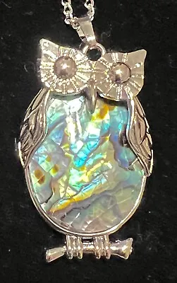 Abalone Silver Owl Pendant And Chain • $20.99