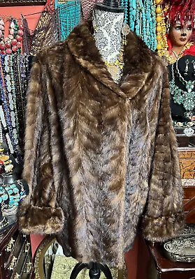 Fabulous VINTAGE GENUINE MINK FUR Stroller ￼Coat In Brown Size L-XL • $180