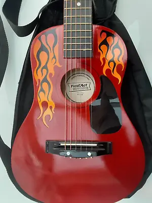 Guitar Acoustic First Act FG-128 - 1/2 Size - With Case - Red With Flames • $36.34