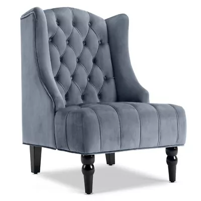 Wingback Accent Chair Tall High Back Living Room Tufted Nailhead - Gray / Beige • $169.99