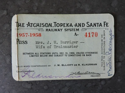 $0.99 • Buy The Atchison Topeka And Santa Fe At&sf 1957-1958 Passenger Train Pass 