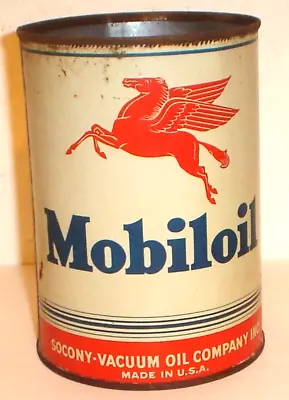 Vintage Mobiloil 1 Quart Tin / Metal Motor Oil Can Socony-Vacuum Mobil Pegasus • $35