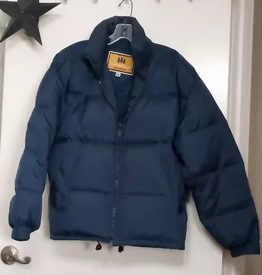 Outdoor Spirit Puffy Coat Navy Hooded Size Medium Duck Down Feather Filled • $29
