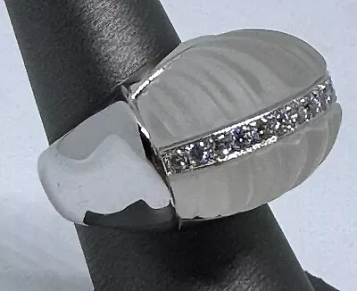 Designer 18K White Gold Carved W/ Hard Crystal And Diamonds Ring Size 7 • $899.99