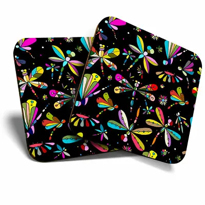 £5.99 • Buy 2 X Coasters - Colorful Dragonfly Butterfly Print Home Gift #14410