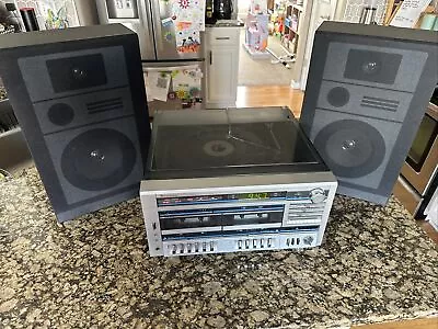 Vintage Sears Stereo System Cassette Turn Table Record AM-FM W/ Speakers - READ • $139.50