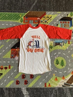 $50 • Buy Vintage Snoopy 70s Vail Ski Bum Rare Jersey Cartoon White Shirt Small