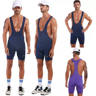 HOT Mens One Piece Sport Bodysuit Leotard Gym Outfit Wrestling Singlet Underwear • £16