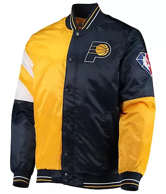 NBA Indiana Pacers Navy Blue Yellow Satin Letterman Varsity Baseball Jacket • $85