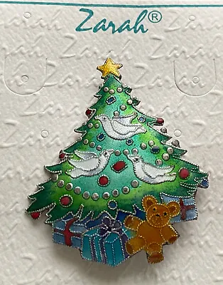 Zarah Christmas Tree Pin Brooch Doves Sterling Silver Ensmel Book Piece Vintage • $84