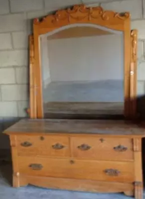 Beautiful Antique Victorian Dresser With Mirror – GORGEOUS CARVED DETAILS –LARGE • $499.99