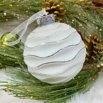 Tinsel & Fir Blown Glass Ripple Christmas Holiday Ornaments White Silver 4  New • $35.99