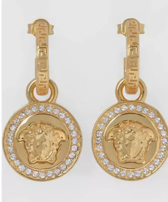 Authentic Versace Embellished Medusa Drop Earrings One Size Gold • $299