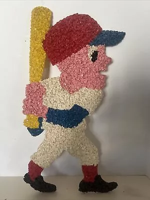 Vintage Plastic Popcorn Wall Art Baseball Player At Bat 22  • $32.39