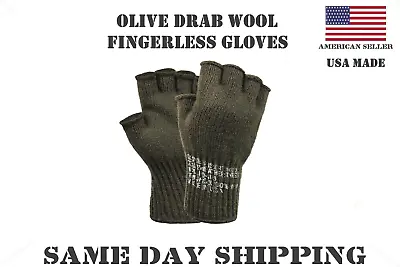 Olive Drab Tactical G.I Wool Fingerless Gloves USA Made • $11.99