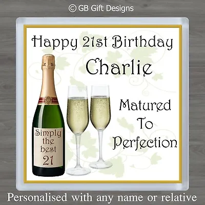£3.59 • Buy Personalised Birthday Coaster Champagne Any Age / Name Wine Gift