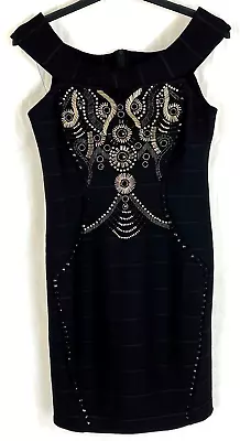 MISS SELFRIDGE Womens Black Sleeveless Embellished Dress Size 10 NEW • £10