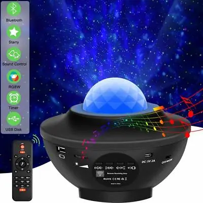 LED Galaxy Projector Night Light Stars Moon Music Bluetooth Bedroom Lamp Remote • $18.99