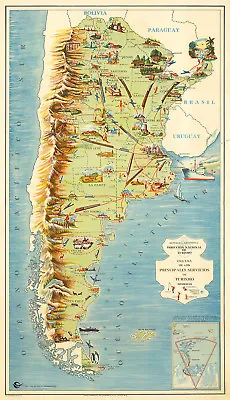 Mid-century Pictorial Tourist Map Of Argentina Wall Poster Print Decor Vintage • $21.95