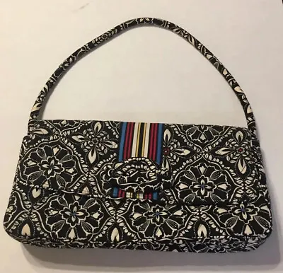 Vera Bradley Barcelona Hand Bag Shoulder Purse Black White Multi Stripe EUC • $10