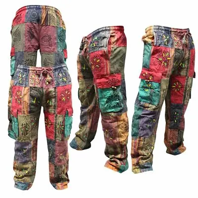 Men's Patchwork Cargo Trouser Wide Leg Hippie Festival Casual Combat Goth Pants  • £24.99