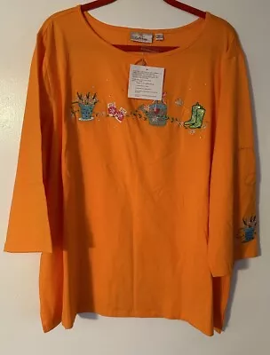 Women’s Quacker Factory Embellished Top Gardening Orange Size 3X NEW • $24.99