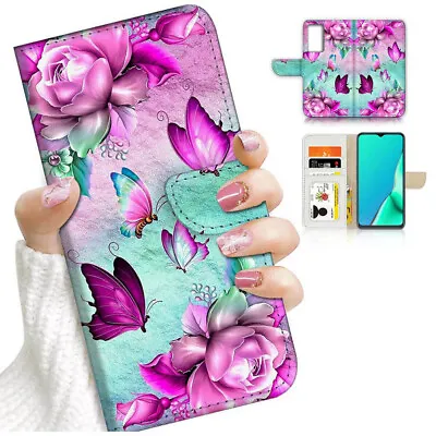 ( For Oppo A57 / A57S ) Wallet Flip Case Cover AJ24502 Butterfly Flower • $13.99